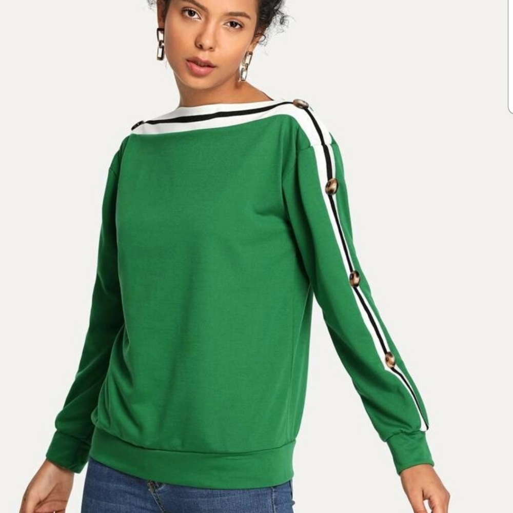 ☆LAST ONE☆ Green Boat Neck w/Buttons - Picture 2 of 5